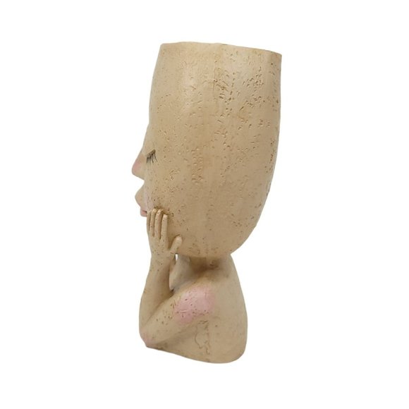 Face Head Flower Planter Container Pot Flowerpot Figure Garden Decor Tabletop - Picture 5 of 12